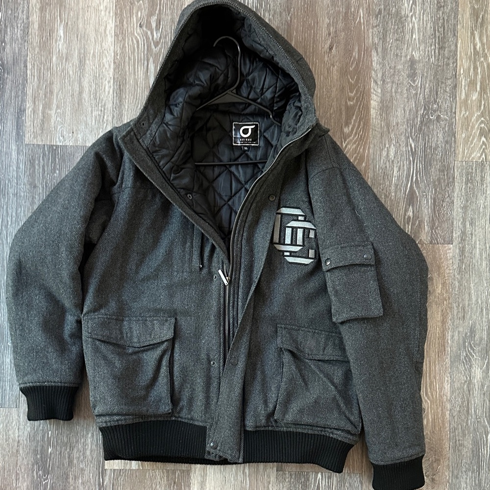 Gray Hooded Bomber Jacket
